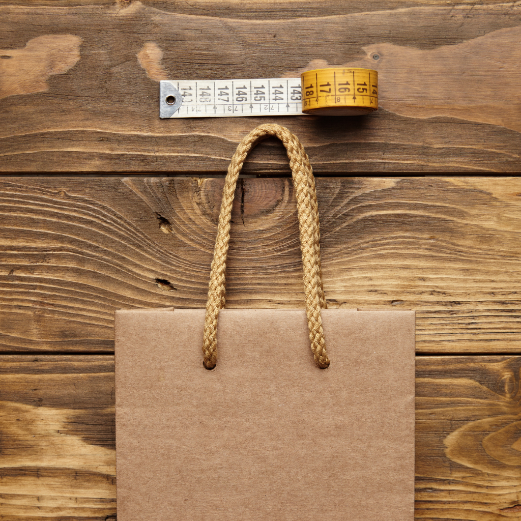 Kraft paper products in a holder